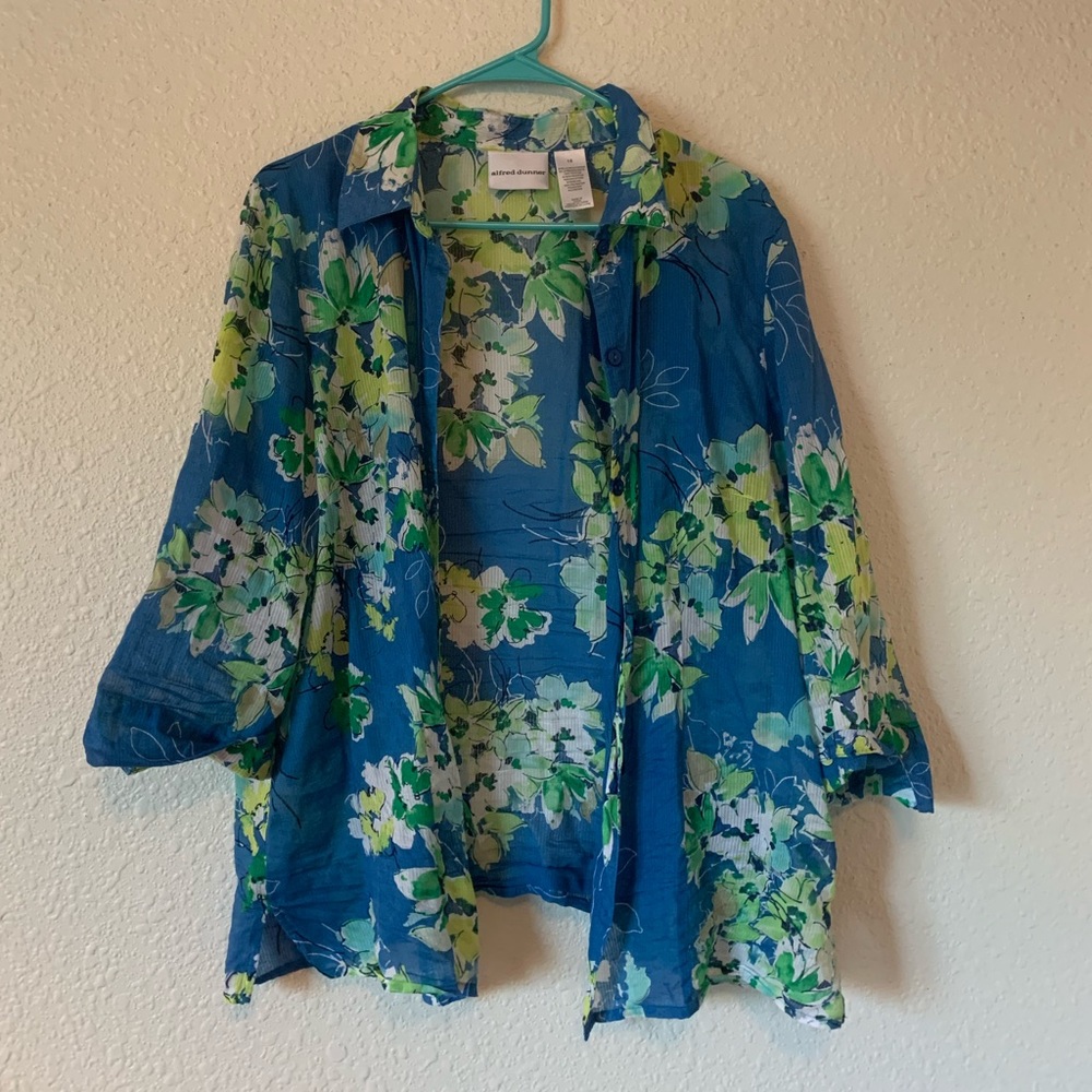 Blue & Chartreuse Floral Alfred Dunner Blouse